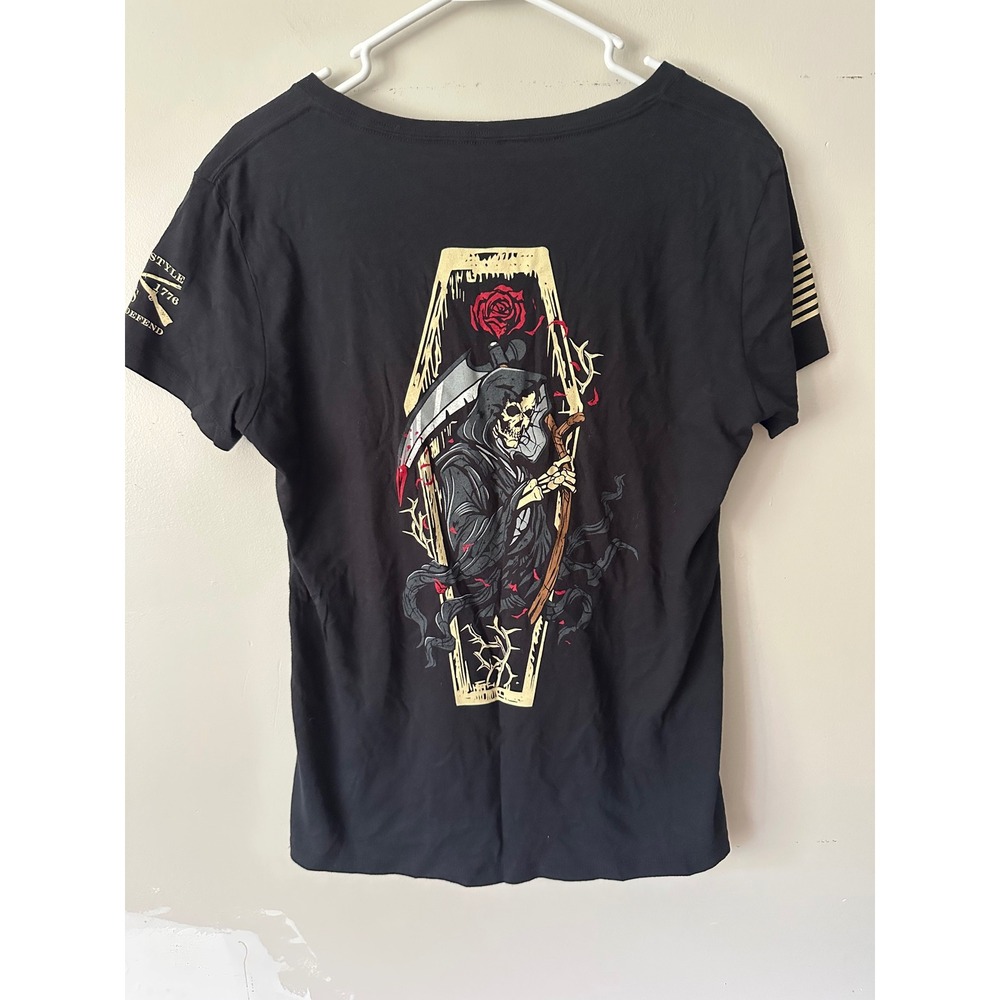 Grunt Style Womens Black Grim Reaper Coffin Graphic V-Neck Tee Shirt 2X